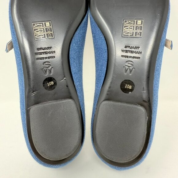 New Stuart Weitzman Emilia Mary Jane Ballerina Flats Denim Sz 10 - Picture 13 of 14